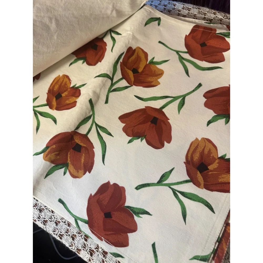 Pier 1 Imports 8 Placemats Home 14x20 Cream Red Scattered Poppi Floral Cotton